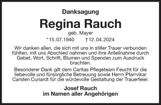 Traueranzeige von Regina Rauch von Der Bote