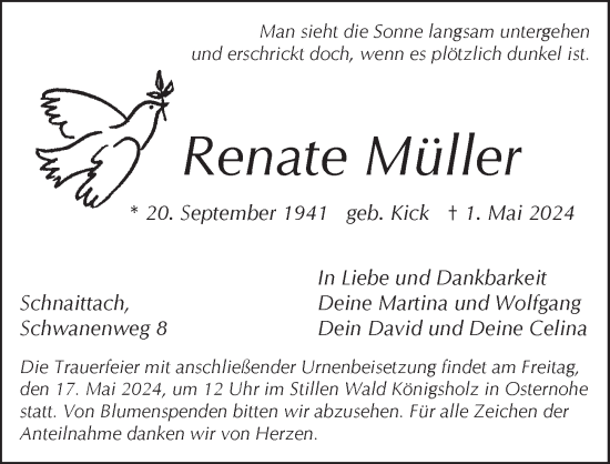 Traueranzeige von Renate Müller von Pegnitz-Zeitung