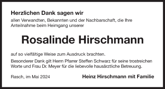 Traueranzeige von Rosalinde Hirschmann von Der Bote