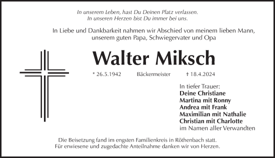 Traueranzeige von Walter Miksch von Pegnitz-Zeitung