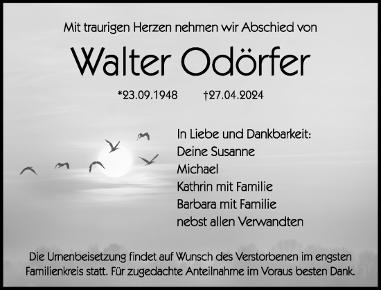 Traueranzeige von Walter Odörfer von Hersbrucker Zeitung Lokal