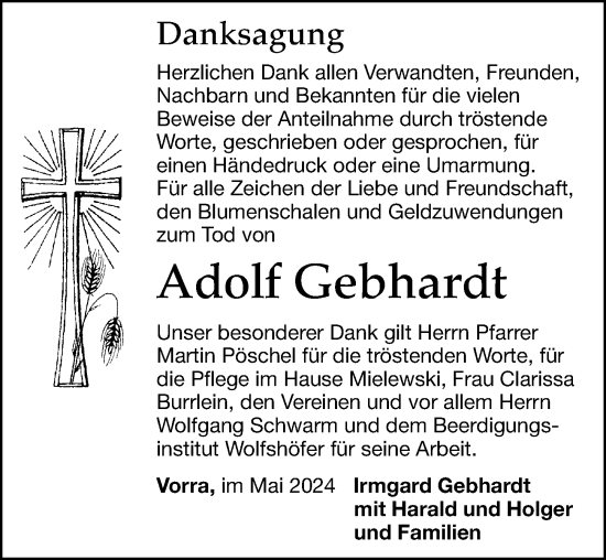 Traueranzeige von Adolf Gebhardt von Hersbrucker Zeitung Lokal