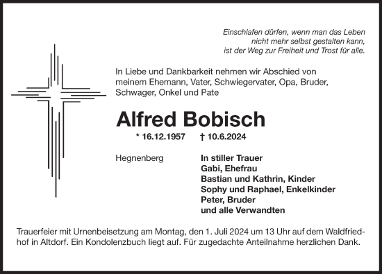 Traueranzeige von Alfred Bobisch von Der Bote