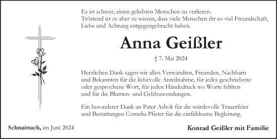 Traueranzeige von Anna Geißler von Pegnitz-Zeitung