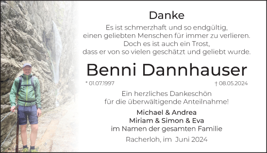 Traueranzeige von Benni Dannhauser von Hersbrucker Zeitung Lokal