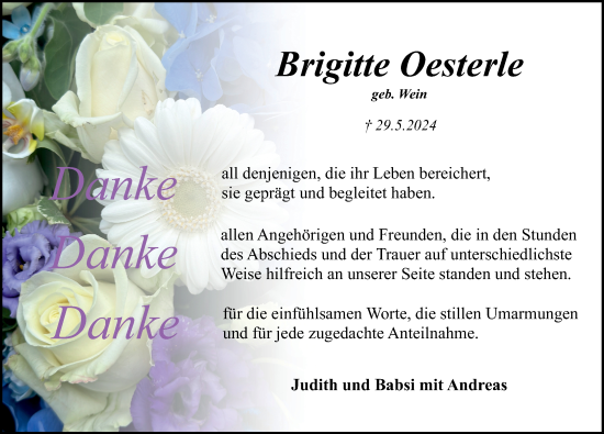 Traueranzeige von Brigitte Oesterle von Pegnitz-Zeitung