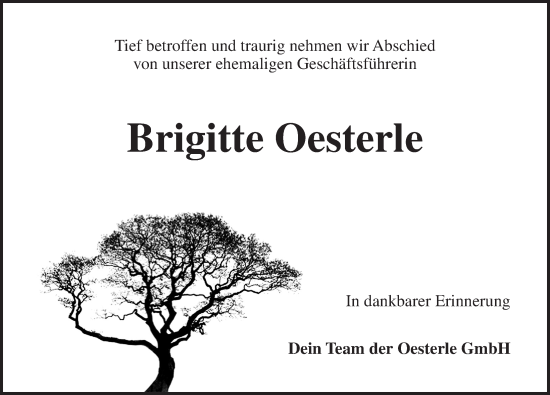 Traueranzeige von Brigitte Oesterle von Pegnitz-Zeitung