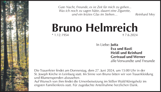 Traueranzeige von Bruno Helmreich von Pegnitz-Zeitung