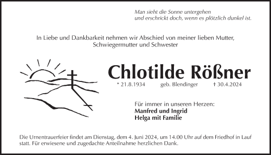 Traueranzeige von Chlotilde Rößner von Pegnitz-Zeitung