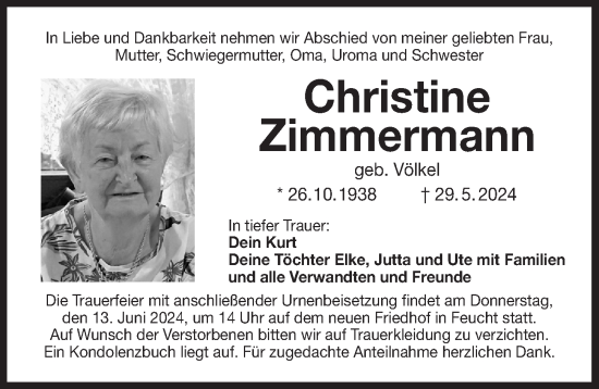 Traueranzeige von Christine Zimmermann von Der Bote