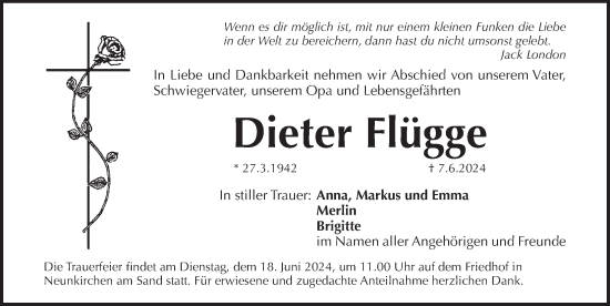 Traueranzeige von Dieter Flügge von Pegnitz-Zeitung