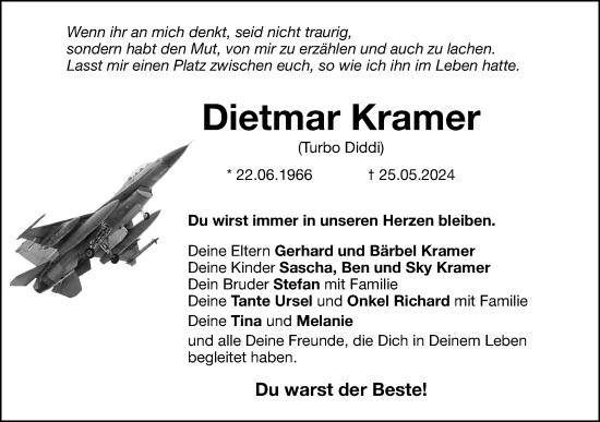 Traueranzeige von Dietmar Kramer von Hersbrucker Zeitung Lokal