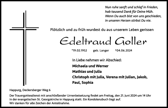 Traueranzeige von Edeltraud Goller von Hersbrucker Zeitung Lokal