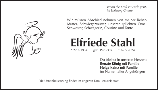 Traueranzeige von Elfriede Stahl von Pegnitz-Zeitung