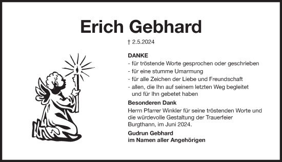 Traueranzeige von Erich Gebhard von Der Bote