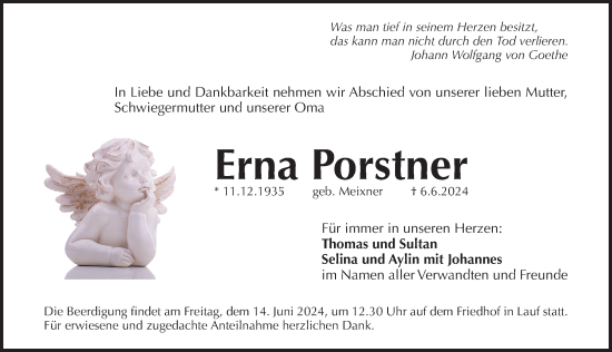 Traueranzeige von Erna Porstner von Pegnitz-Zeitung