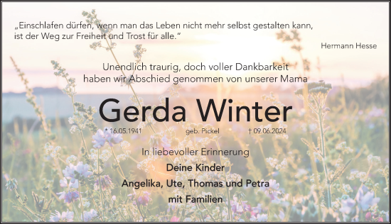 Traueranzeige von Gerda Winter von Hersbrucker Zeitung Lokal