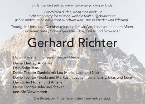 Traueranzeige von Gerhard Richter von Pegnitz-Zeitung