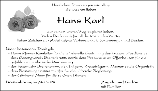 Traueranzeige von Hans Karl von Hersbrucker Zeitung Lokal