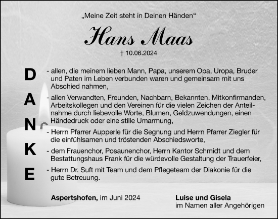 Traueranzeige von Hans Maas von Hersbrucker Zeitung Lokal