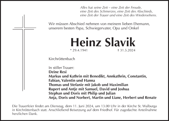Traueranzeige von Heinz Slavik von Pegnitz-Zeitung