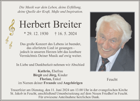 Traueranzeige von Herbert Breiter von Der Bote