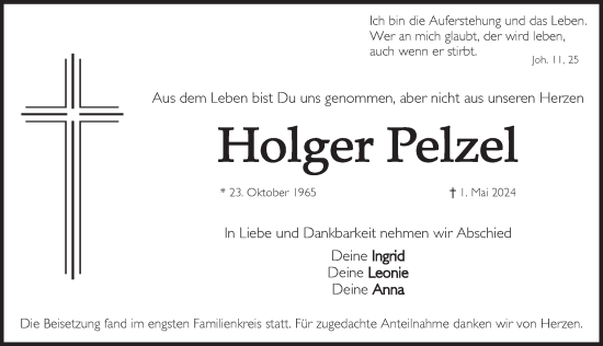 Traueranzeige von Holger Pelzel von Pegnitz-Zeitung