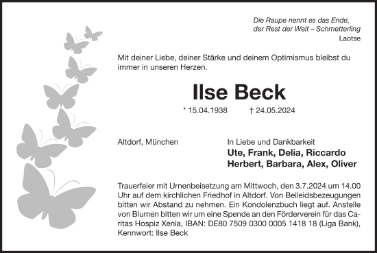 Traueranzeige von Ilse Beck von Der Bote