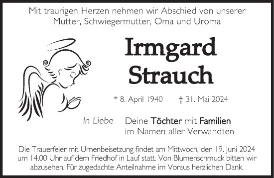 Traueranzeige von Irmgard Strauch von Pegnitz-Zeitung
