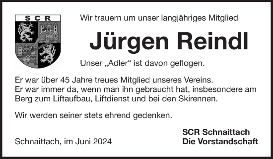 Traueranzeige von Jürgen Reindl von Pegnitz-Zeitung