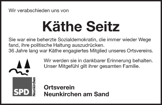 Traueranzeige von Käthe Seitz von Pegnitz-Zeitung