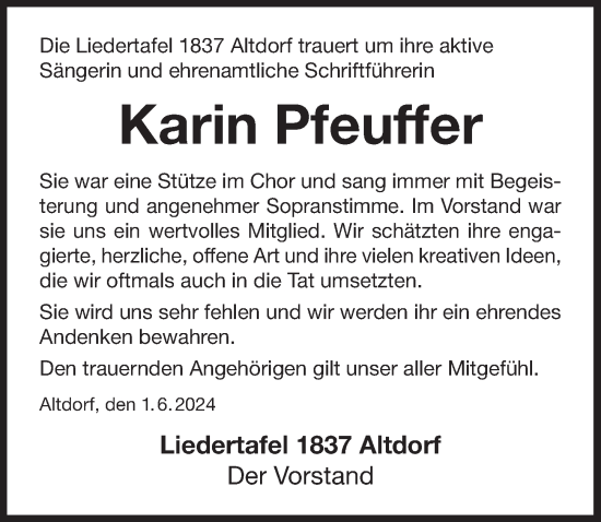 Traueranzeige von Karin Pfeuffer von Der Bote