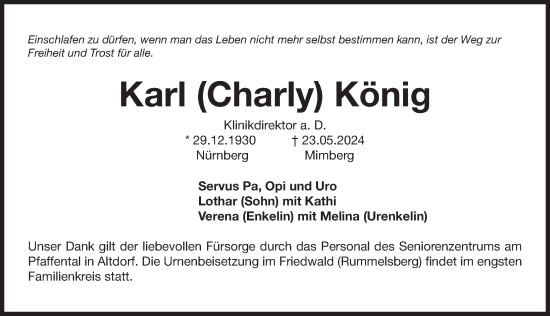 Traueranzeige von Karl König von Der Bote