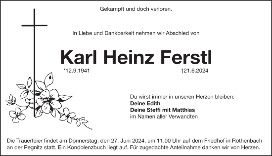 Traueranzeige von Karl Heinz Ferstl von Pegnitz-Zeitung
