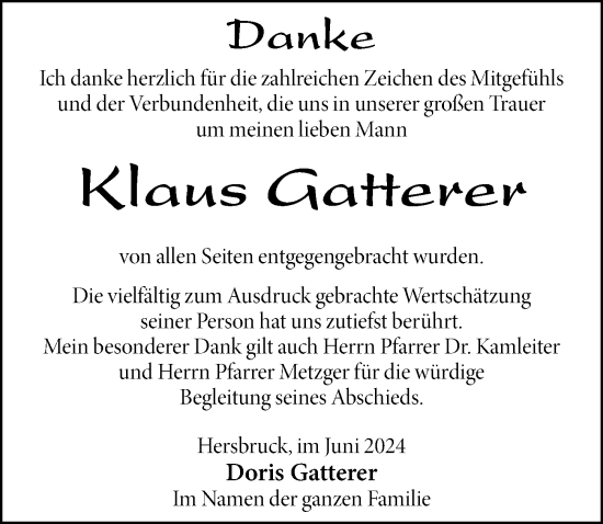Traueranzeige von Klaus Gatterer von Hersbrucker Zeitung Lokal