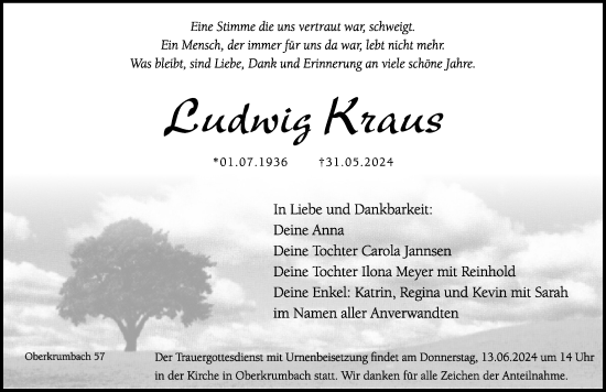 Traueranzeige von Ludwig Kraus von Hersbrucker Zeitung Lokal