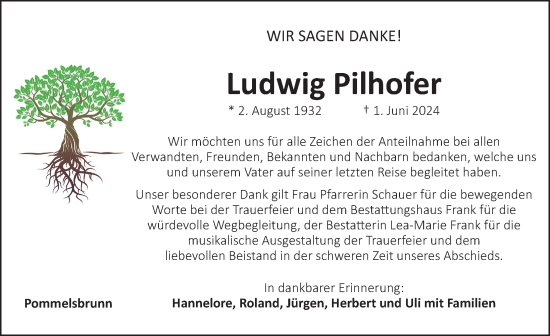 Traueranzeige von Ludwig Pilhofer von Hersbrucker Zeitung Lokal