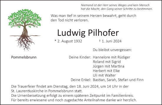 Traueranzeige von Ludwig Pilhofer von Hersbrucker Zeitung Lokal