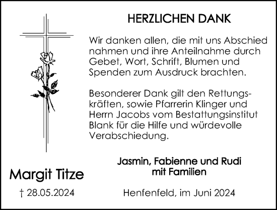 Traueranzeige von Margit Titze von Hersbrucker Zeitung Lokal