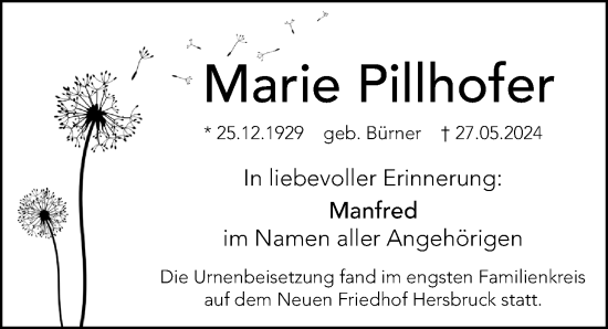 Traueranzeige von Marie Pillhofer von Hersbrucker Zeitung Lokal