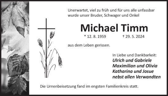 Traueranzeige von Michael Timm von Der Bote