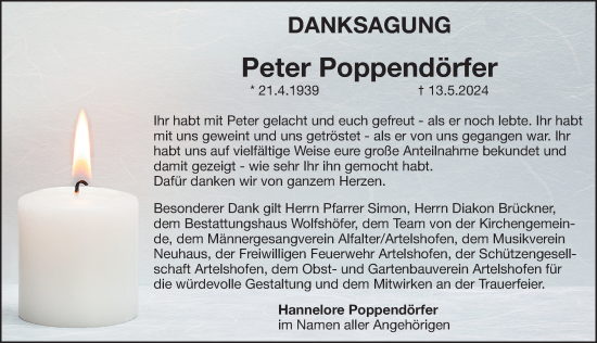 Traueranzeige von Peter Poppendörfer von Hersbrucker Zeitung Lokal