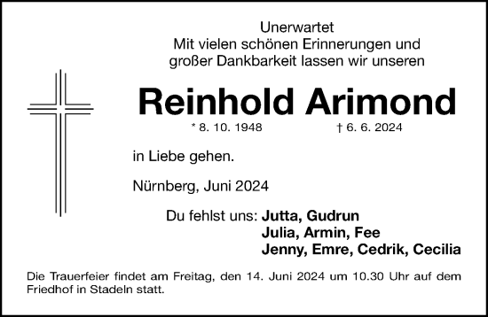 Traueranzeige von Reinhold Arimond von Hersbrucker Zeitung Lokal