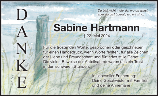 Traueranzeige von Sabine Hartmann von Der Bote