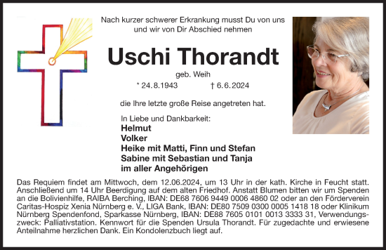 Traueranzeige von Uschi Thorandt von Der Bote