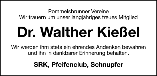 Traueranzeige von Walther Kießel von Hersbrucker Zeitung Lokal
