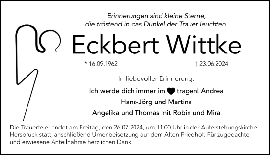 Traueranzeige von Eckbert Wittke von Hersbrucker Zeitung Lokal