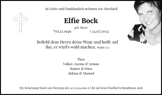 Traueranzeige von Elfie Bock von Der Bote