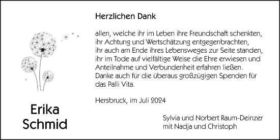 Traueranzeige von Erika Schmid von Hersbrucker Zeitung Lokal
