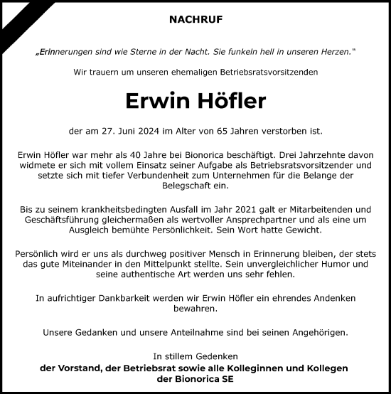 Traueranzeige von Erwin Höfler von Hersbrucker Zeitung Lokal